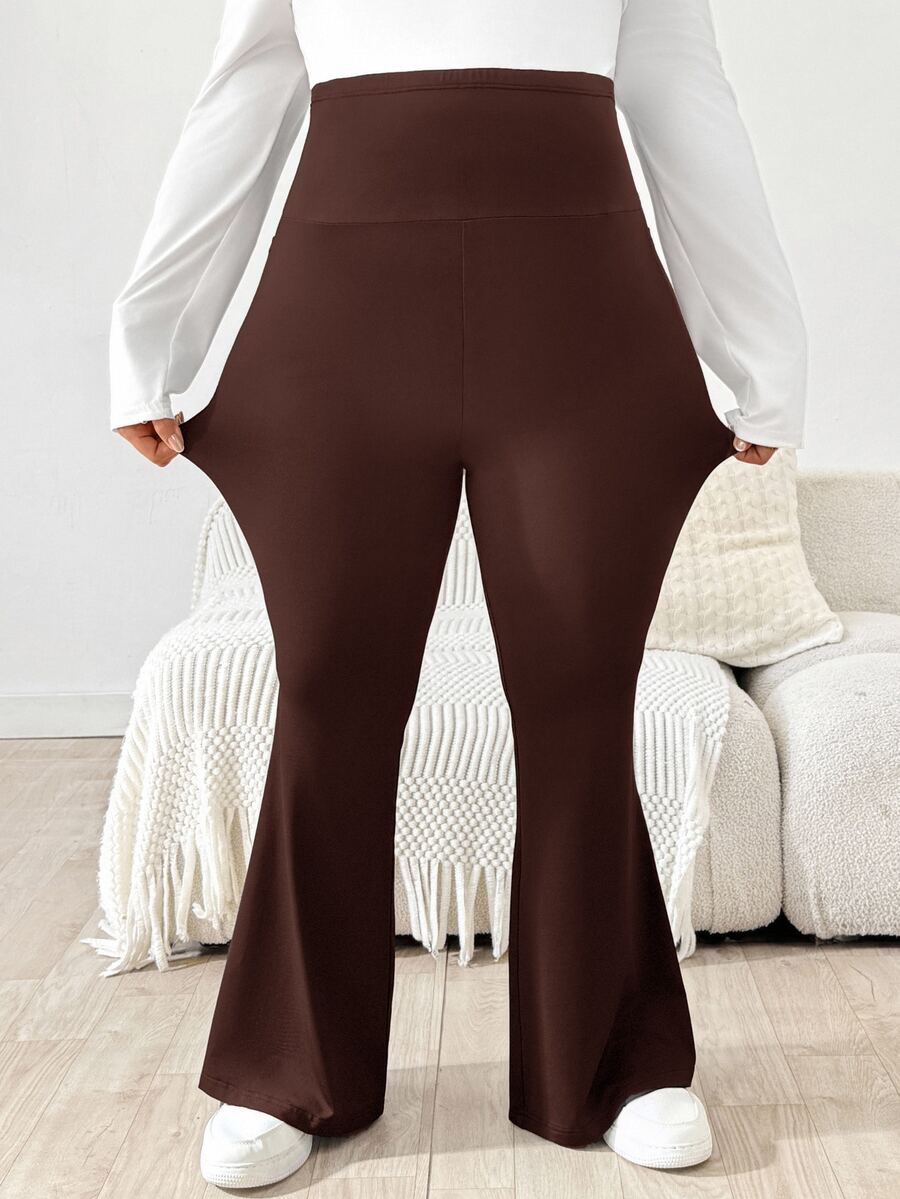 Trudničke raširene pantalone plus size jednobojne sa podesivim strukom i džepovima