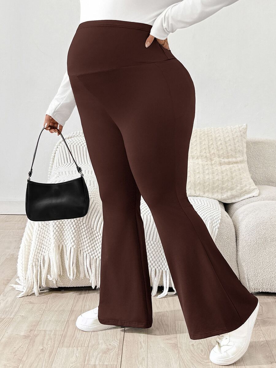 Trudničke raširene pantalone plus size jednobojne sa podesivim strukom i džepovima
