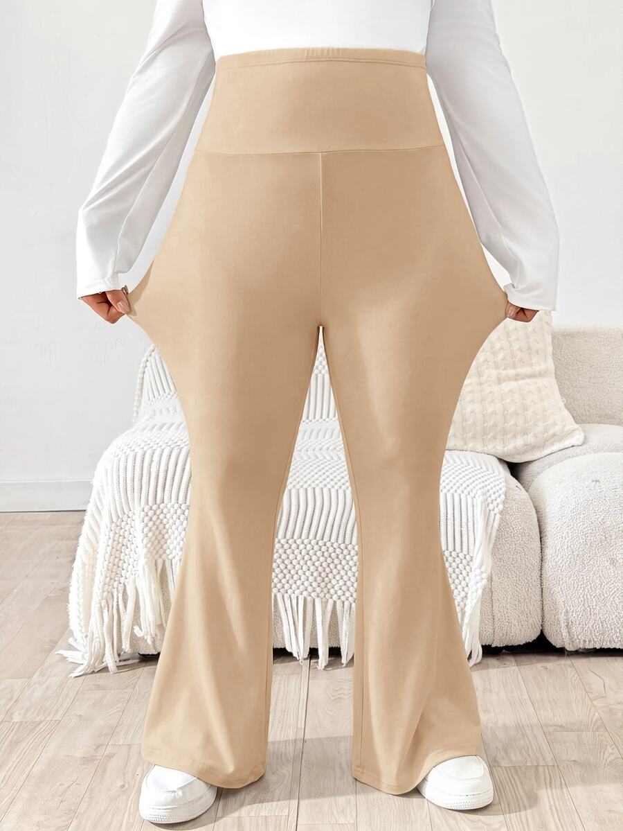 Trudničke raširene pantalone plus size jednobojne sa podesivim strukom i džepovima