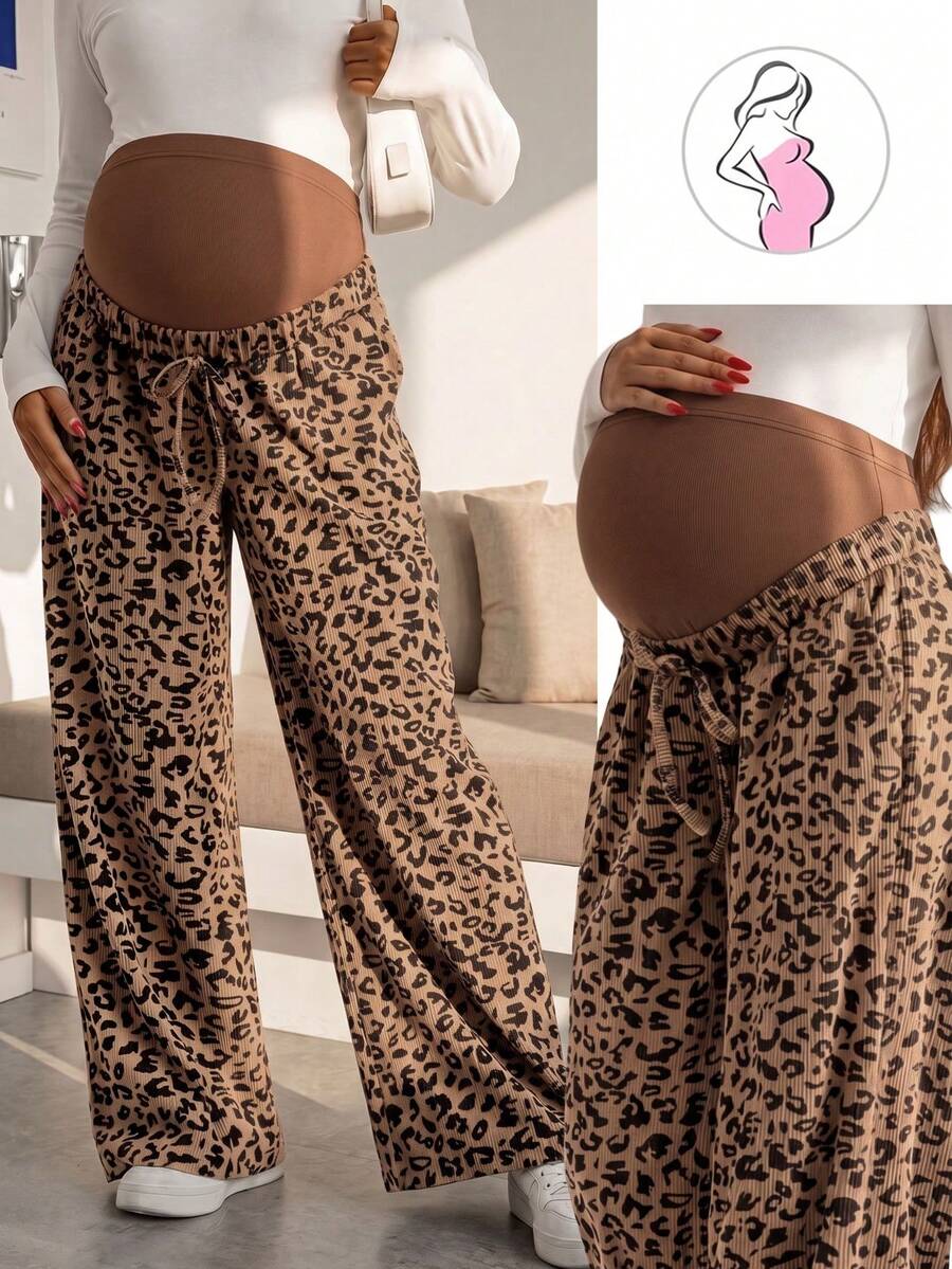 Trudničke pantalone sa leopard printom, elastične, širokih nogavica, visokog struka