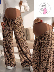 Trudničke pantalone sa leopard printom, elastične, širokih nogavica, visokog struka