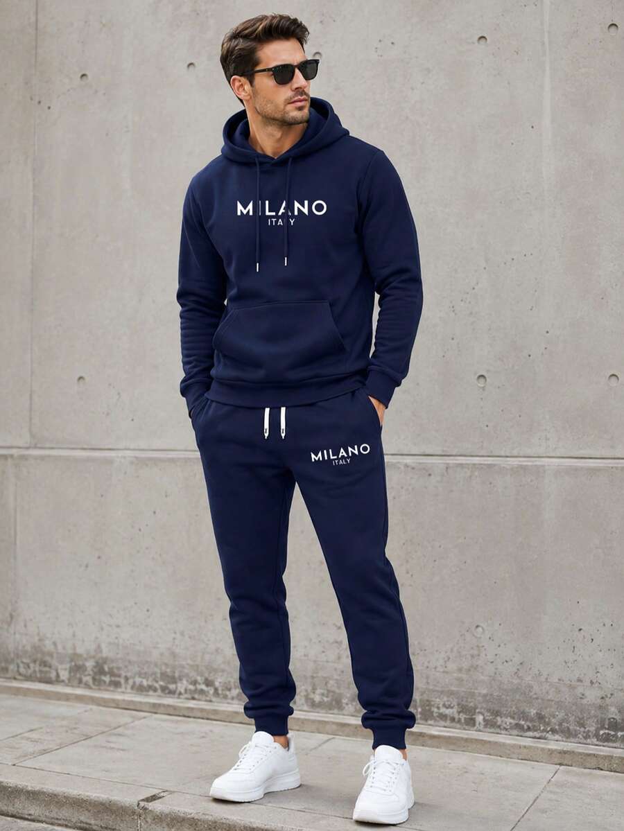 Muški lagani set od tkanine sa duksericom  i pantalonama sa Milano printom