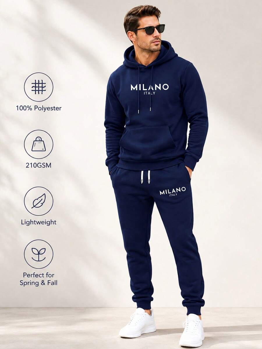 Muški lagani set od tkanine sa duksericom  i pantalonama sa Milano printom