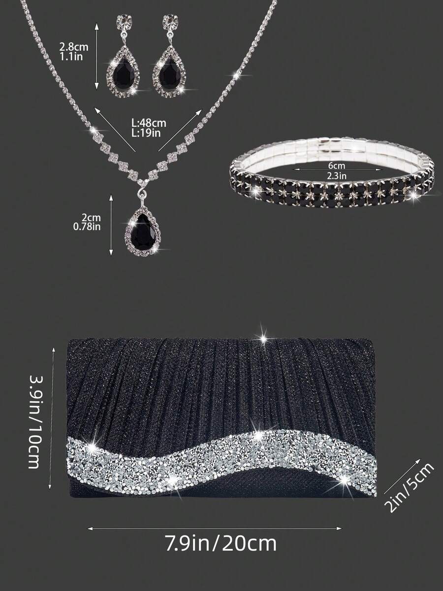 Elegantna ženska kluč torba sa kristalima, pliširana