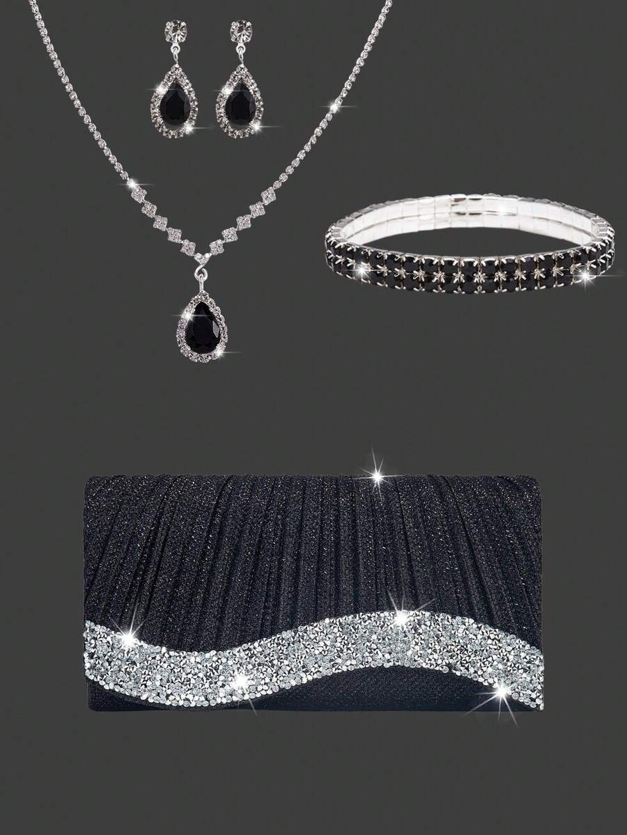 Elegantna ženska kluč torba sa kristalima, pliširana