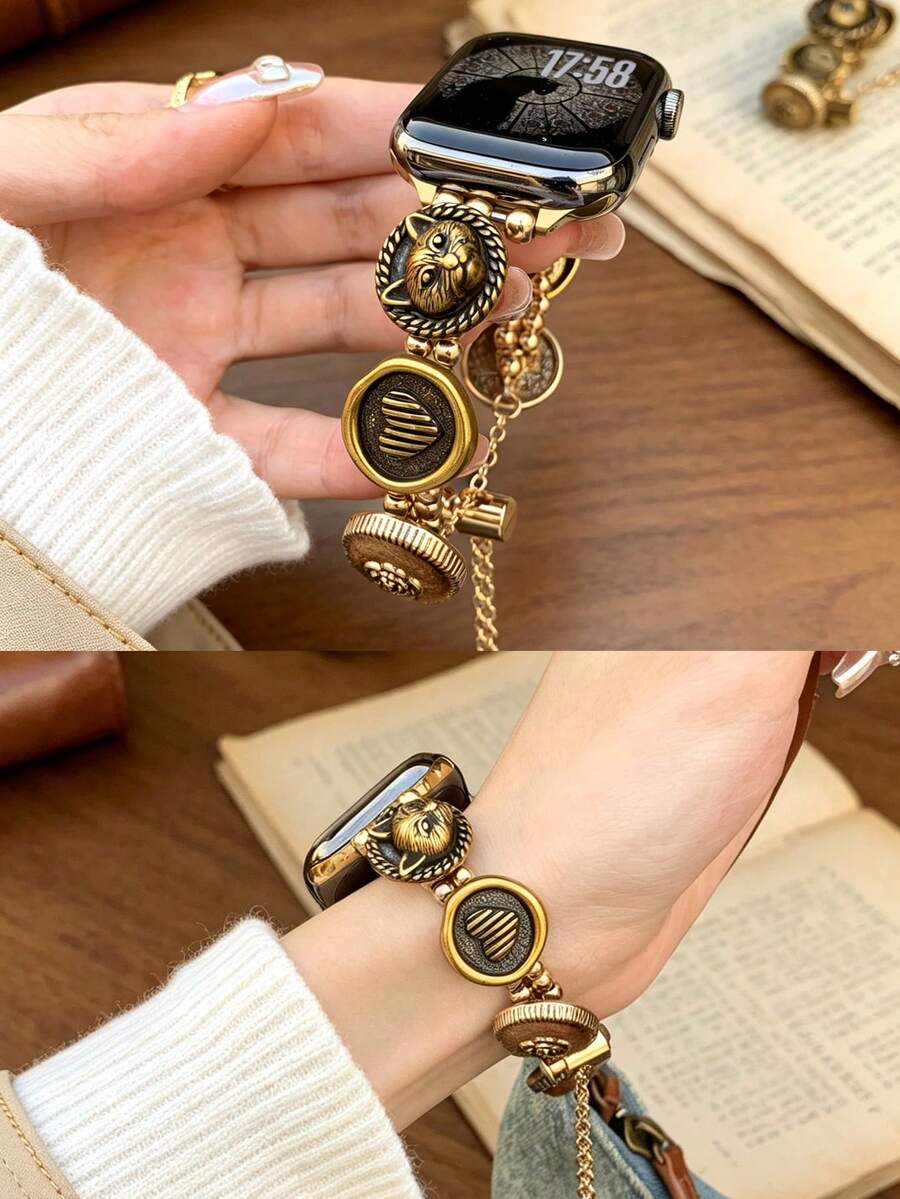 Luksuzna metalna narukvica za sat za žene u zlatnoj boji sa lancem, odgovara za 38/40/41/44/45/49/42/46 mm za Apple Watch S11/SE3/Ultra3/Ultra/SE/SE2/10/9/8/7/6/5/4/3/2/1
