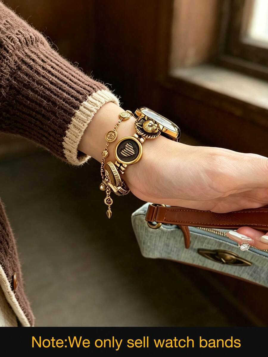 Luksuzna metalna narukvica za sat za žene u zlatnoj boji sa lancem, odgovara za 38/40/41/44/45/49/42/46 mm za Apple Watch S11/SE3/Ultra3/Ultra/SE/SE2/10/9/8/7/6/5/4/3/2/1