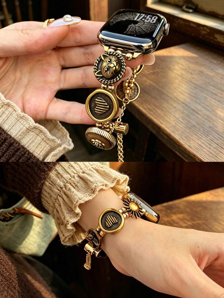 Luksuzna metalna narukvica za sat za žene u zlatnoj boji sa lancem, odgovara za 38/40/41/44/45/49/42/46 mm za Apple Watch S11/SE3/Ultra3/Ultra/SE/SE2/10/9/8/7/6/5/4/3/2/1