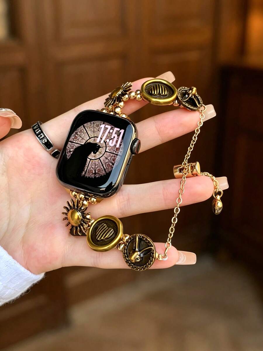 Luksuzna metalna narukvica za sat za žene u zlatnoj boji sa lancem, odgovara za 38/40/41/44/45/49/42/46 mm za Apple Watch S11/SE3/Ultra3/Ultra/SE/SE2/10/9/8/7/6/5/4/3/2/1