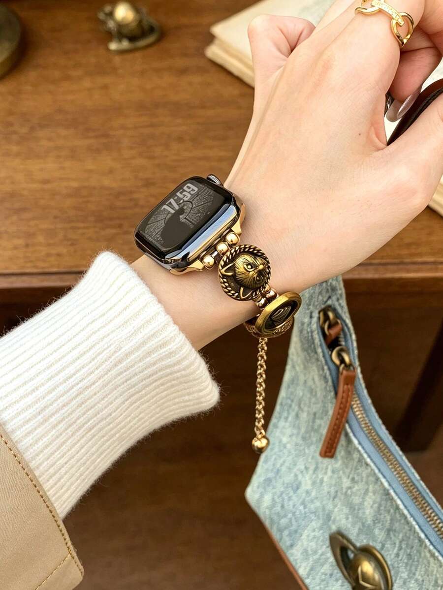 Luksuzna metalna narukvica za sat za žene u zlatnoj boji sa lancem, odgovara za 38/40/41/44/45/49/42/46 mm za Apple Watch S11/SE3/Ultra3/Ultra/SE/SE2/10/9/8/7/6/5/4/3/2/1