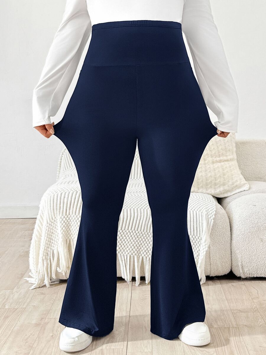 Trudničke raširene pantalone plus size jednobojne sa podesivim strukom i džepovima