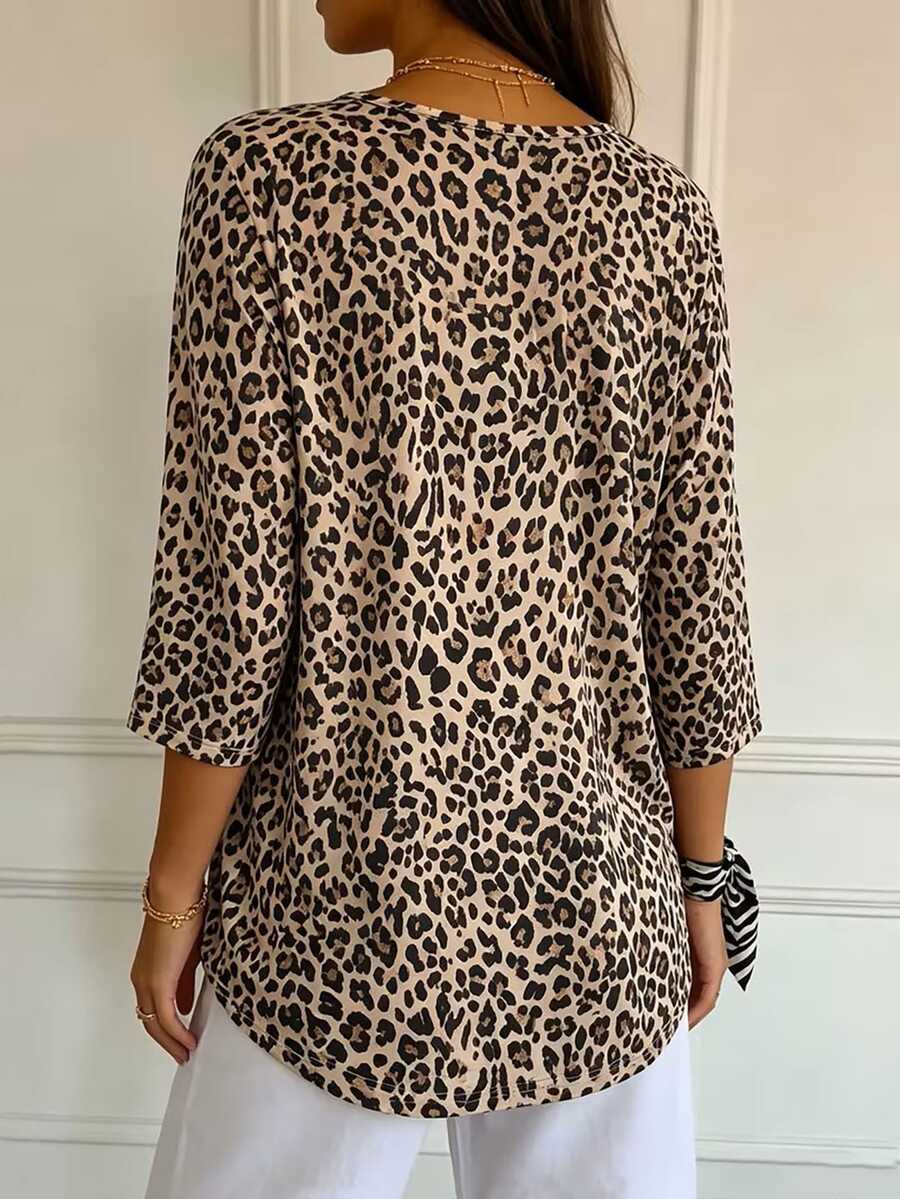 Bluza sa geometrijskim printom srca i dijamanta, V-izrez, 3/4 rukavi, plus size