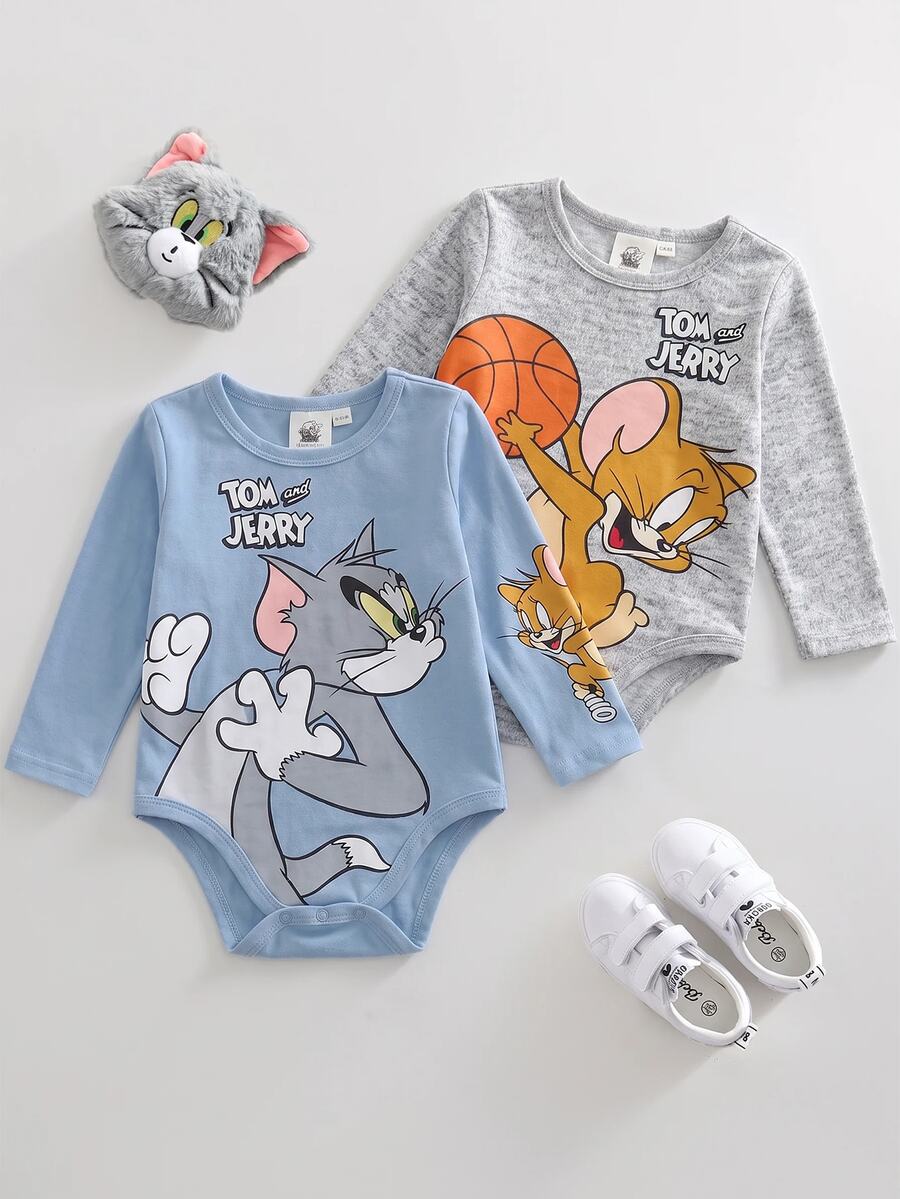 TOM & JERRY 2 komada ležerni bodi za bebe sa slatkim crtanim slovima i grafikom, dugih rukava