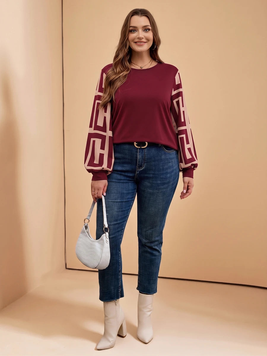 Ženska providna mrežasta bluza sa lantern rukavima, plus size