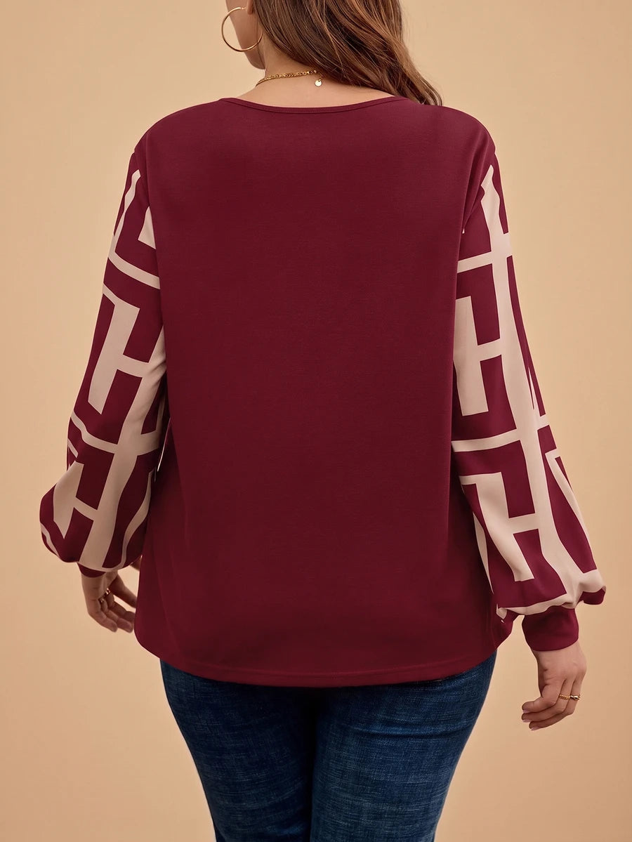 Ženska providna mrežasta bluza sa lantern rukavima, plus size