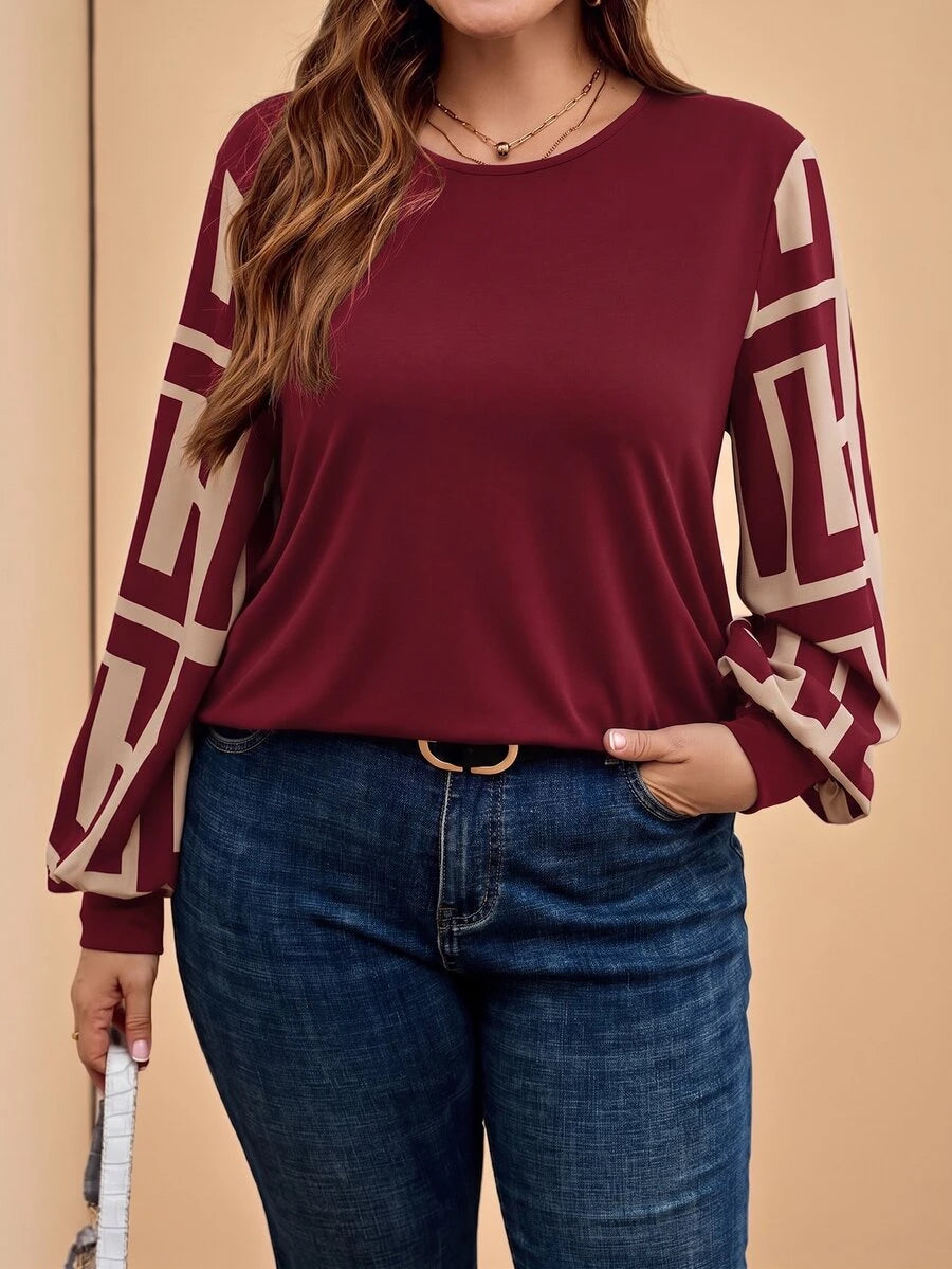 Ženska providna mrežasta bluza sa lantern rukavima, plus size