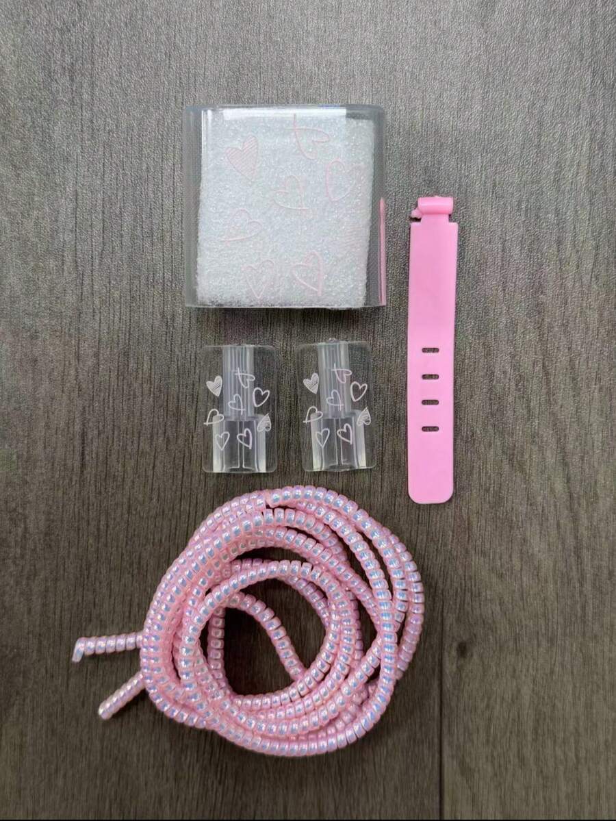 5 komada ružičastih TPU zaštitnih navlaka za kabl za punjenje u obliku srca/lepete/cveta/ljubičastog srca mačke, kompatibilno sa Apple 18/20W punjačima
