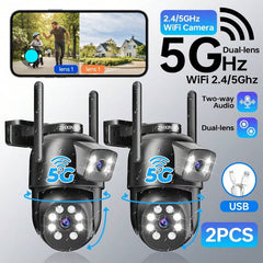 2 komada pametne bežične sigurnosne kamere, 2.4G/5G WiFi kamera sa dvostrukim objektivom