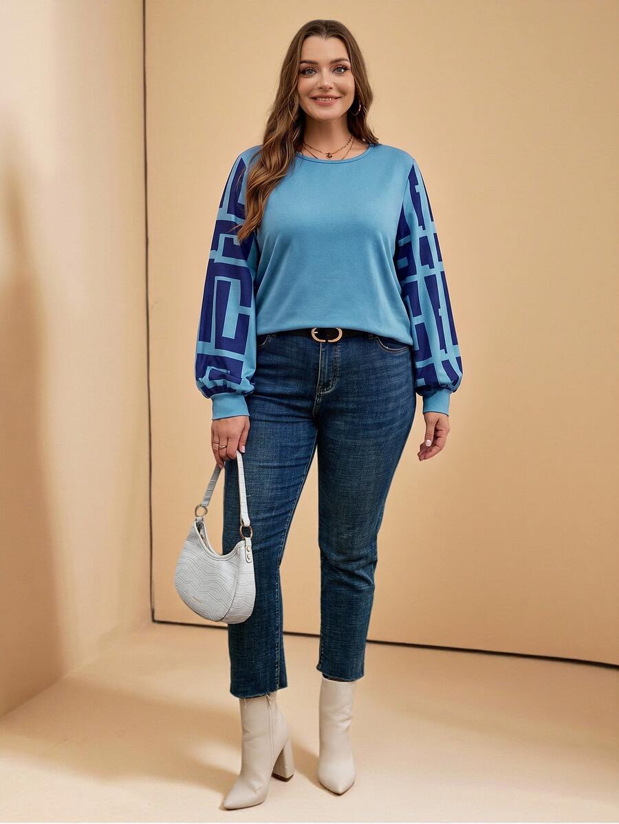 Ženska providna mrežasta bluza sa lantern rukavima, plus size