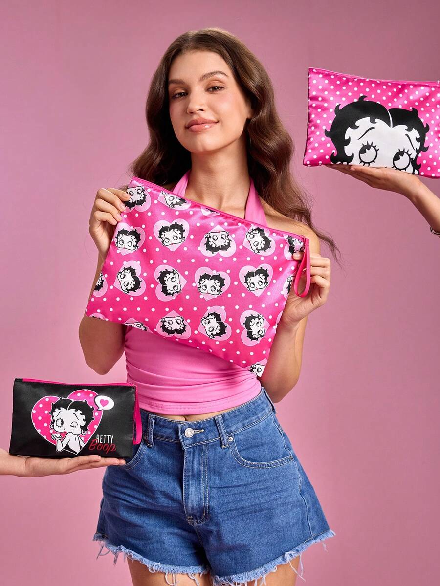Betty Boop 1 kom set lagane kozmetičke torbe od poliesterskih vlakana sa štampanim crtanim uzorkom