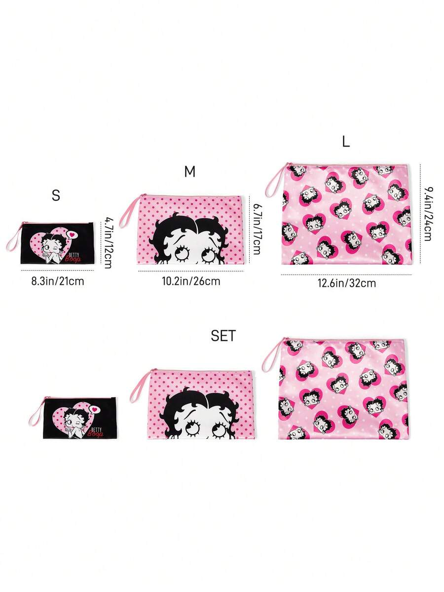Betty Boop 1 kom set lagane kozmetičke torbe od poliesterskih vlakana sa štampanim crtanim uzorkom