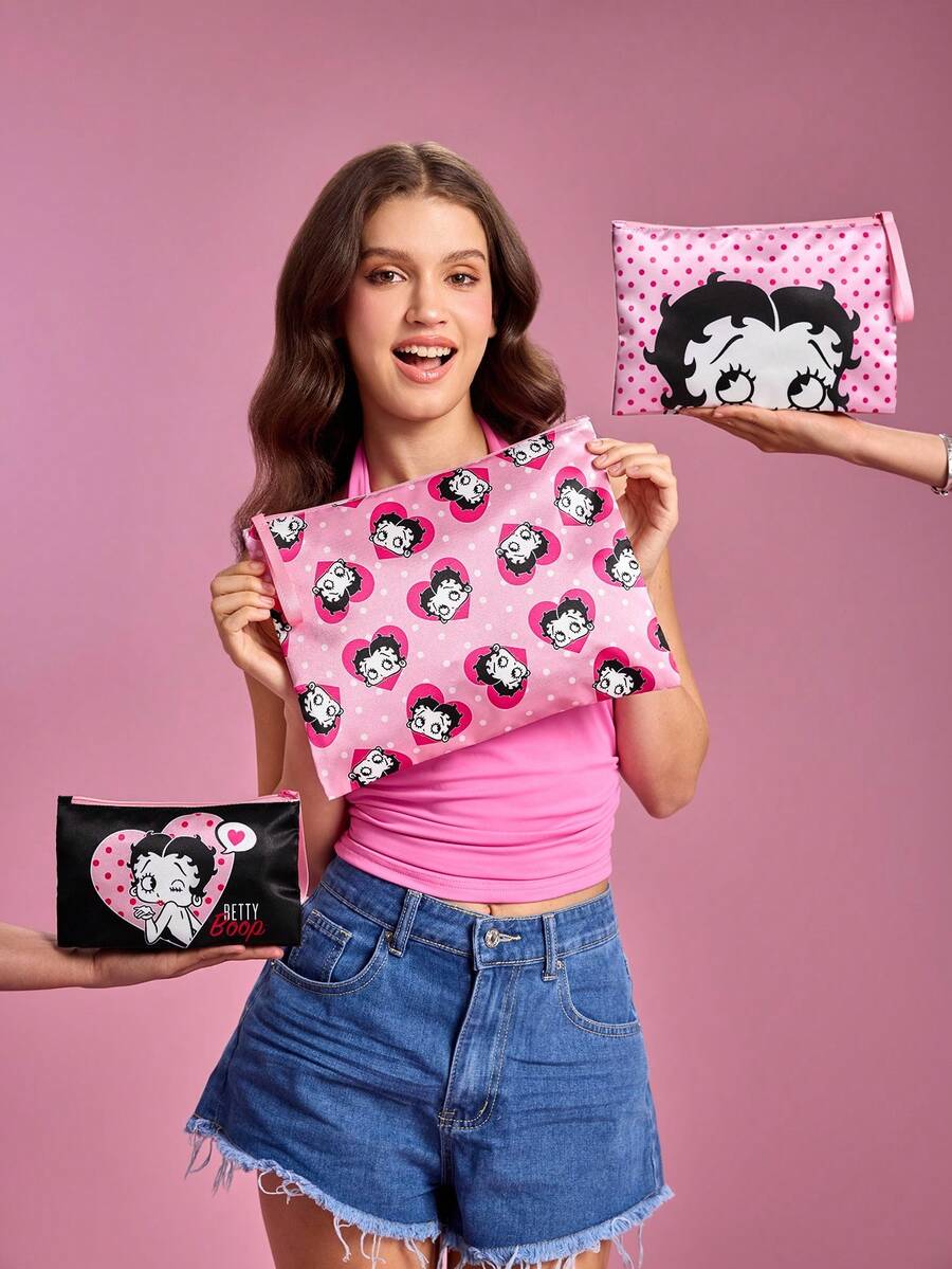 Betty Boop 1 kom set lagane kozmetičke torbe od poliesterskih vlakana sa štampanim crtanim uzorkom