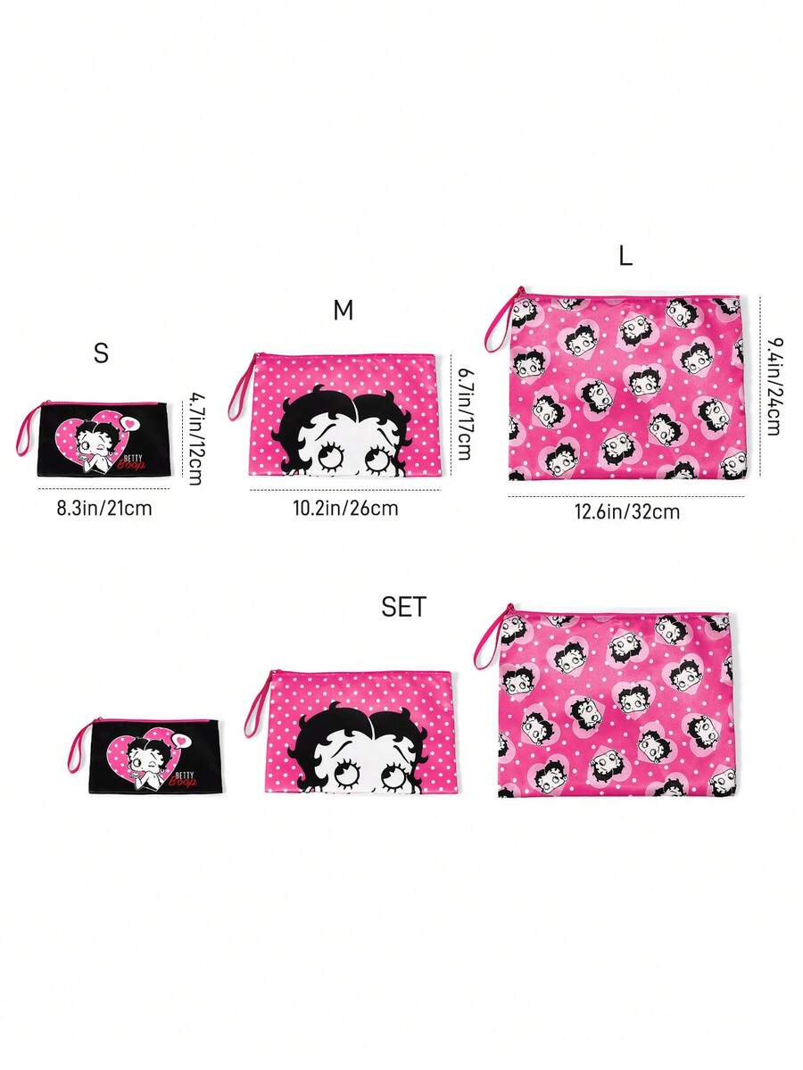 Betty Boop 1 kom set lagane kozmetičke torbe od poliesterskih vlakana sa štampanim crtanim uzorkom
