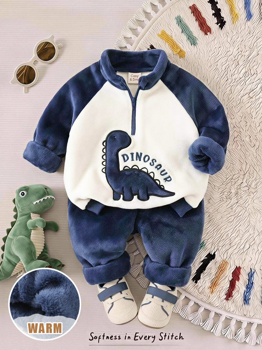 Set od 2 komada za bebe dečaka sa crtanom dinosaurus grafikom i kapuljačom