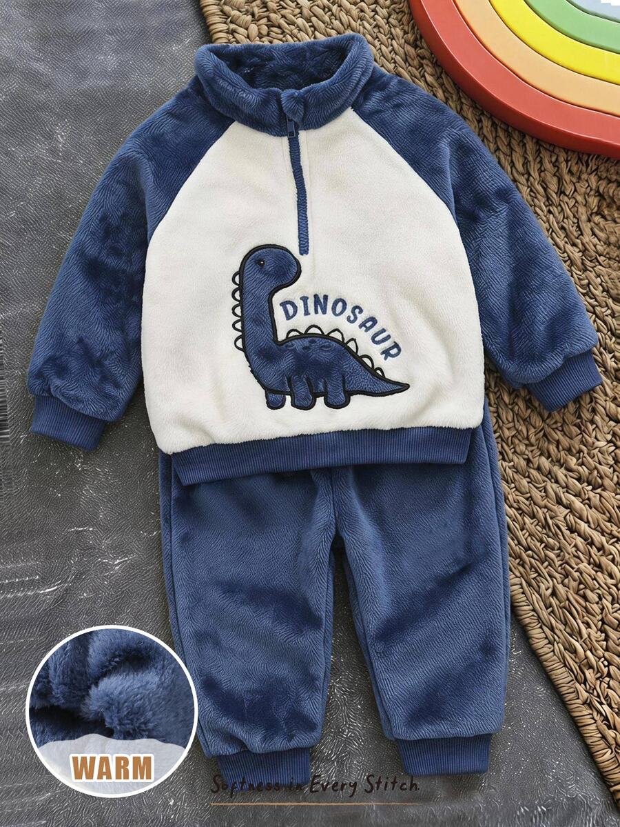 Set od 2 komada za bebe dečaka sa crtanom dinosaurus grafikom i kapuljačom
