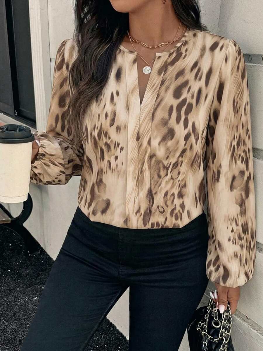 Ženska bluza plus size, elegantna, sa ombre leopard printom, puni dezen