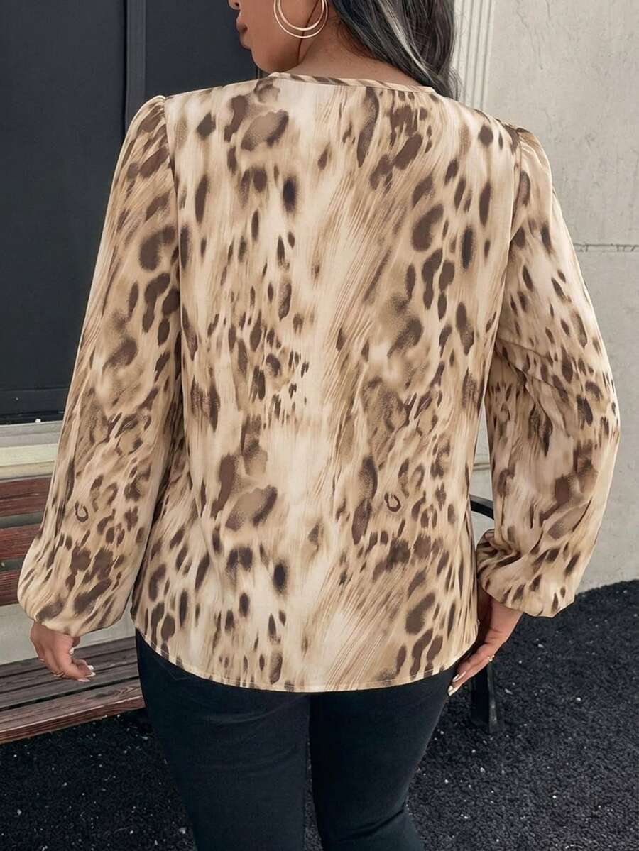 Ženska bluza plus size, elegantna, sa ombre leopard printom, puni dezen