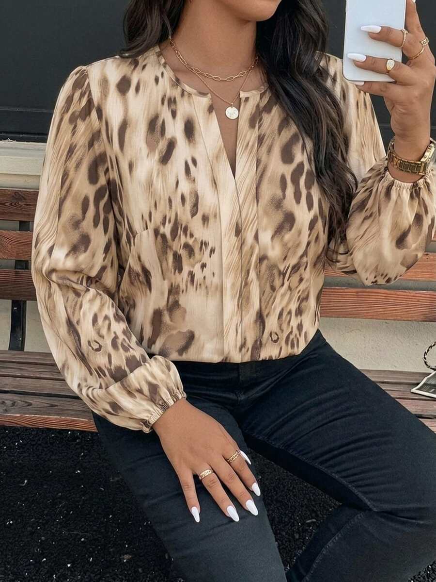 Ženska bluza plus size, elegantna, sa ombre leopard printom, puni dezen