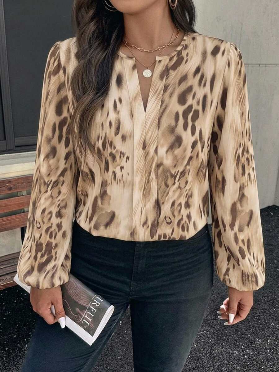 Ženska bluza plus size, elegantna, sa ombre leopard printom, puni dezen