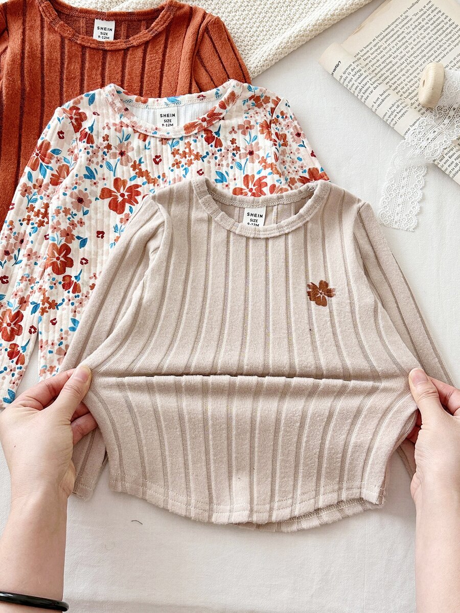 Set od 6 komada za devojčice bebe: pletena majica sa srcastim uzorkom, okruglim izrezom  i duge pantalone
