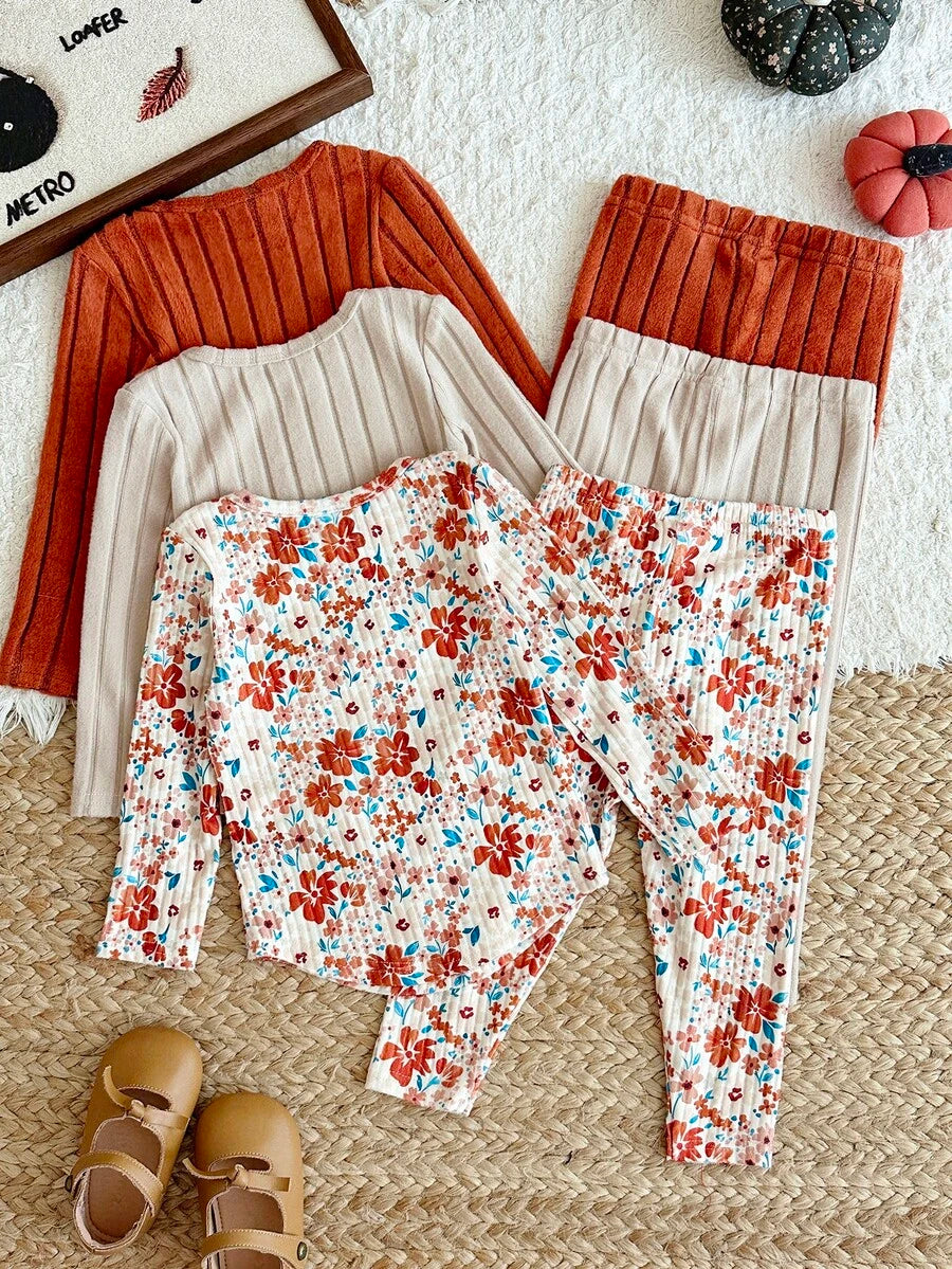 Set od 6 komada za devojčice bebe: pletena majica sa srcastim uzorkom, okruglim izrezom  i duge pantalone