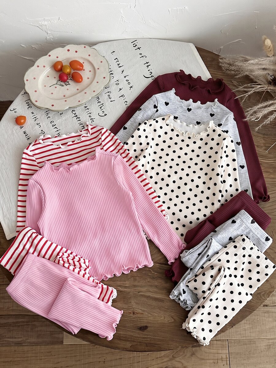 Set od 10 komada za devojčice sa pletenom majicom i dugim pantalonama, jednobojni