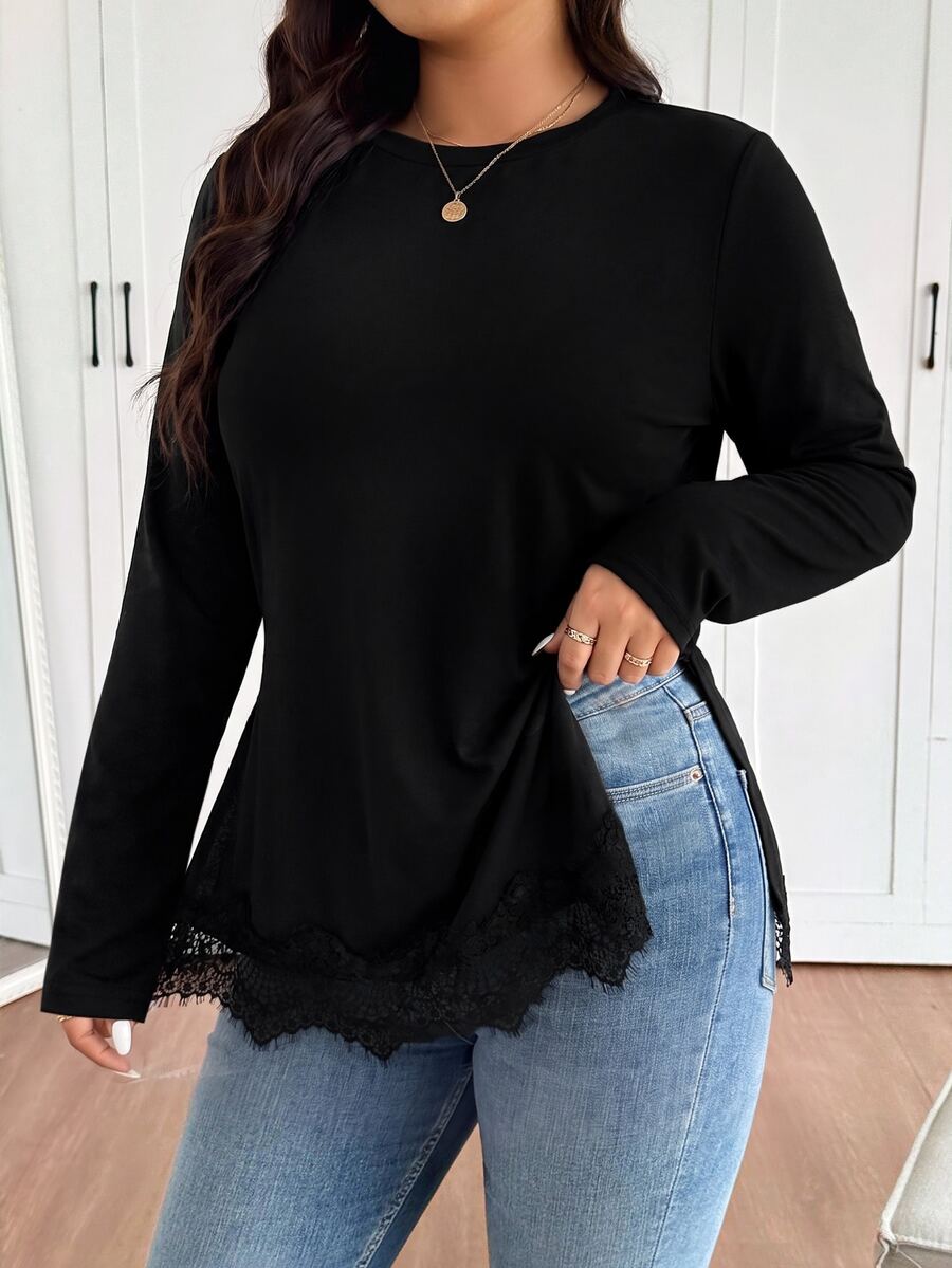 Ženska prugasta pletena bluza plus size sa okruglim izrezom