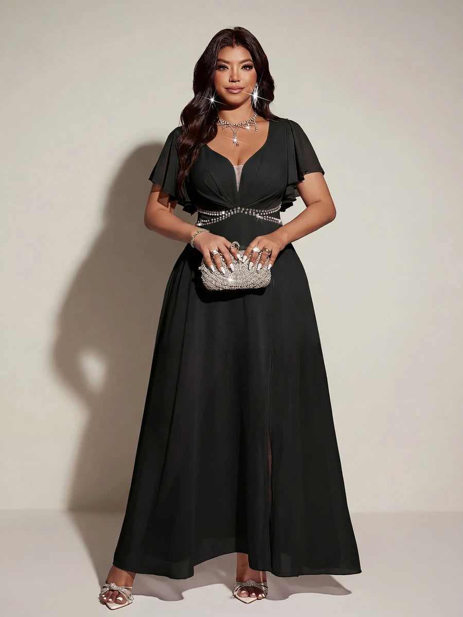 Elegantna romantična lepršava haljina za žene plus size sa V-izrezom