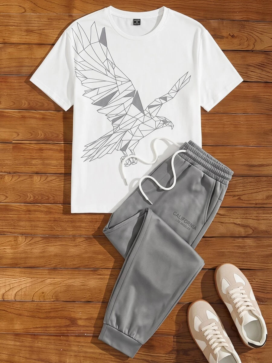 RebelGame 2 kom/set muška majica kratkih rukava i ležerne pantalone sa perticom u struku