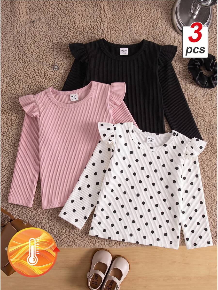 3 kom/set dečijih majica za devojčice, roze i bela prugasta, jesenja, slatka