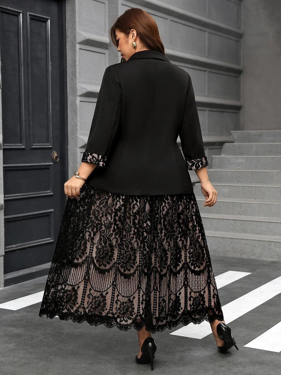 Clasi Set sa sakoom i haljinom sa cvetnim dezenom, plus size