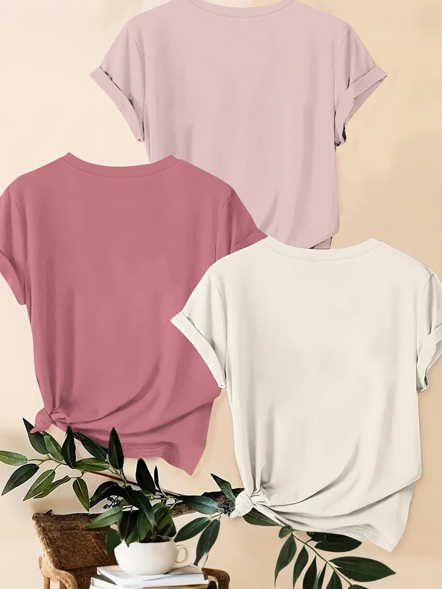 3 kom/set letnjih majica: ležerna majica plus size sa leopard printom, srcem i slogan grafikom