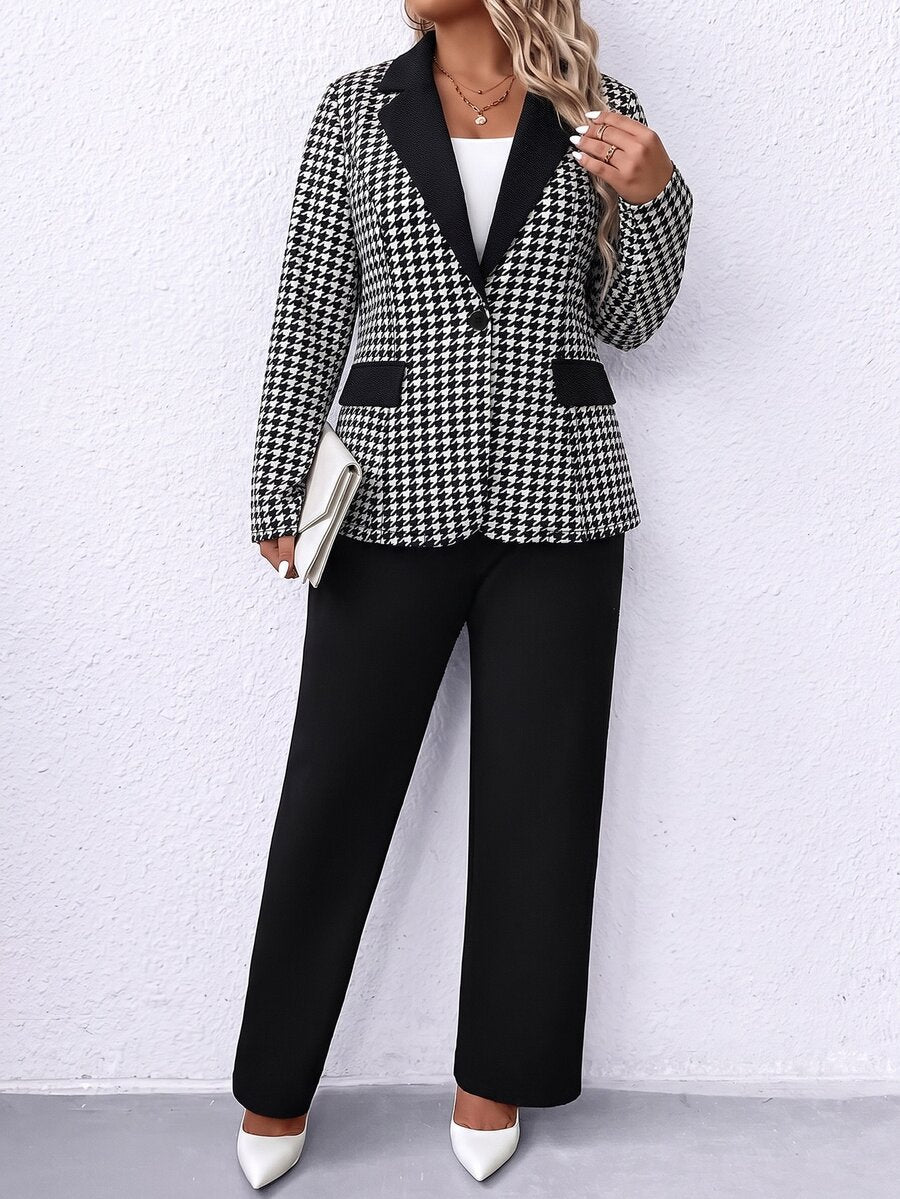 Ženski komplet sako i pantalone u jednobojnoj boji, plus size