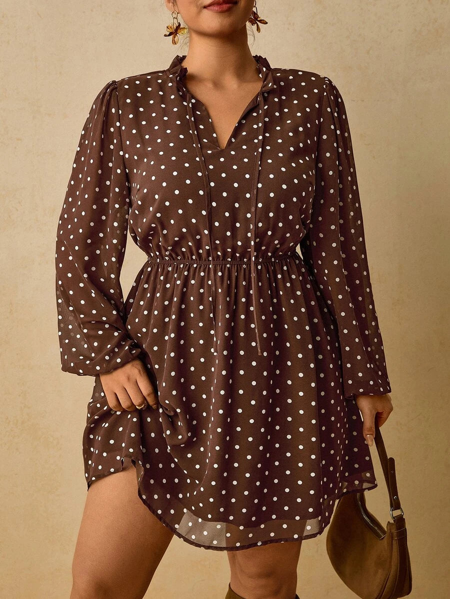 Ženska haljina + size od šifona sa leopard printom, dugi rukavi, V-izrez, vezivanje u struku