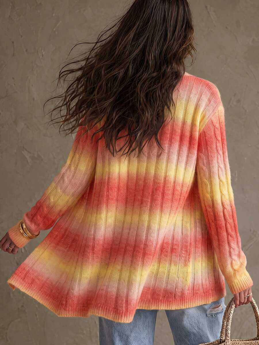 Ombre duster kardigan sa pletenim uzorom, dugi rukavi