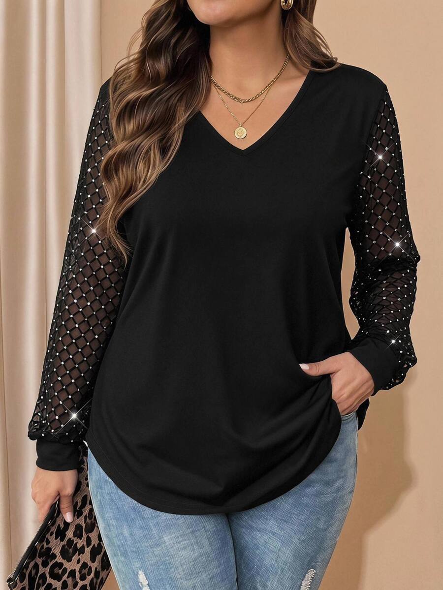 Ženska providna mrežasta bluza sa lantern rukavima, plus size