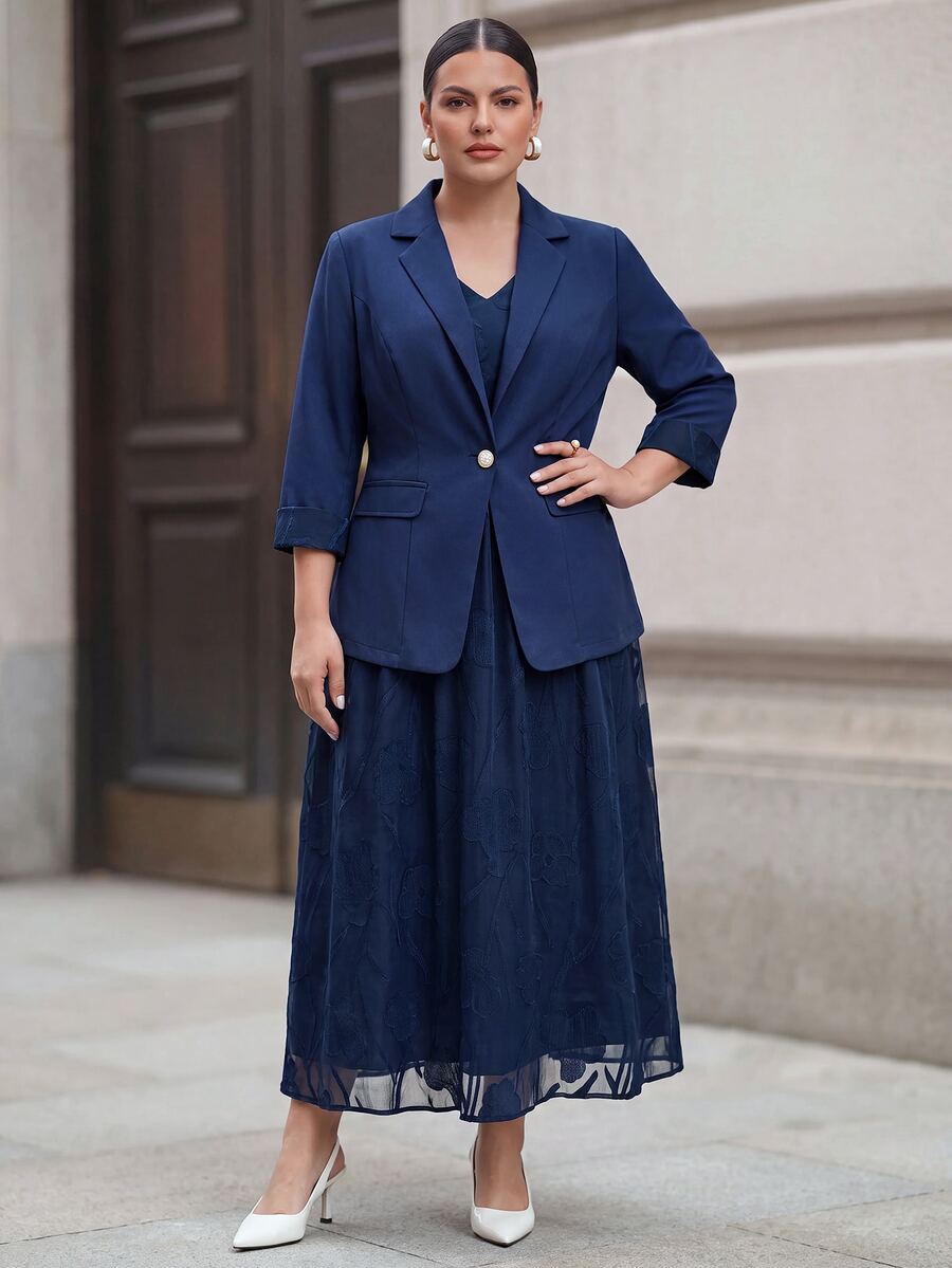Clasi Set sa sakoom i haljinom sa cvetnim dezenom, plus size