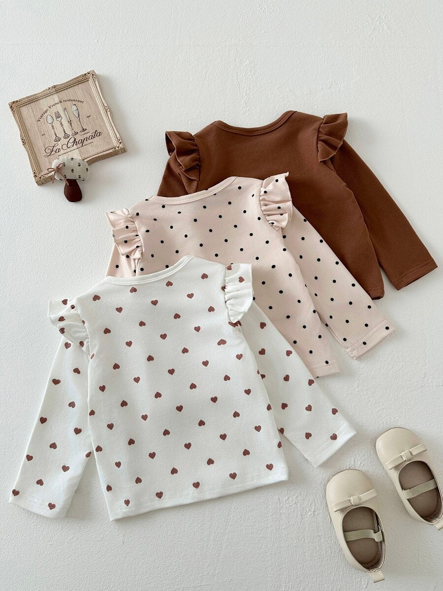 3 kom/set dečijih majica za devojčice, roze i bela prugasta, jesenja, slatka
