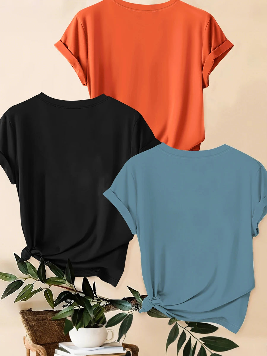 3 kom/set letnjih majica: ležerna majica plus size sa leopard printom, srcem i slogan grafikom