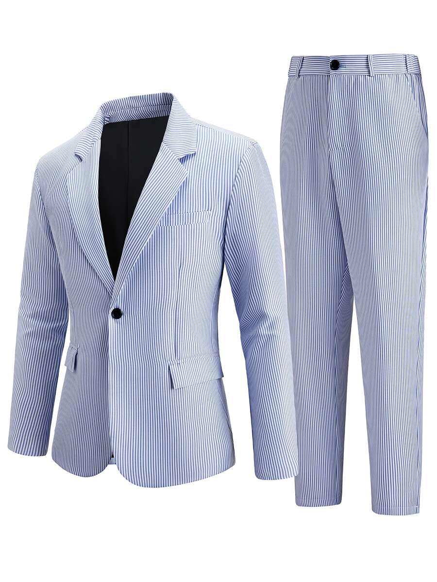 Muški set sako sa prugastim printom  i pantalona za odelo
